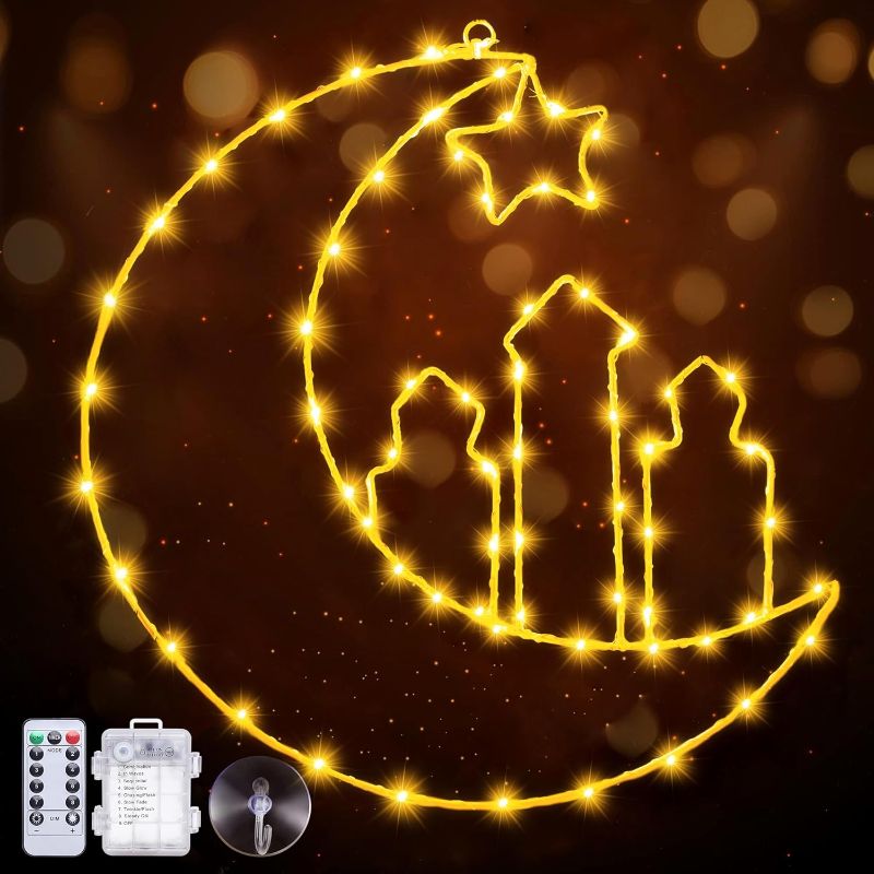 Photo 1 of Ramadan Window Decorations, Large Star Moon Ramadan Decorative LED Window Lights, Eid Mubarak Window Hanging Ramadan Lights Decor with 8 Modes & Remote Control for Ramadan Eid Home Wall Decor