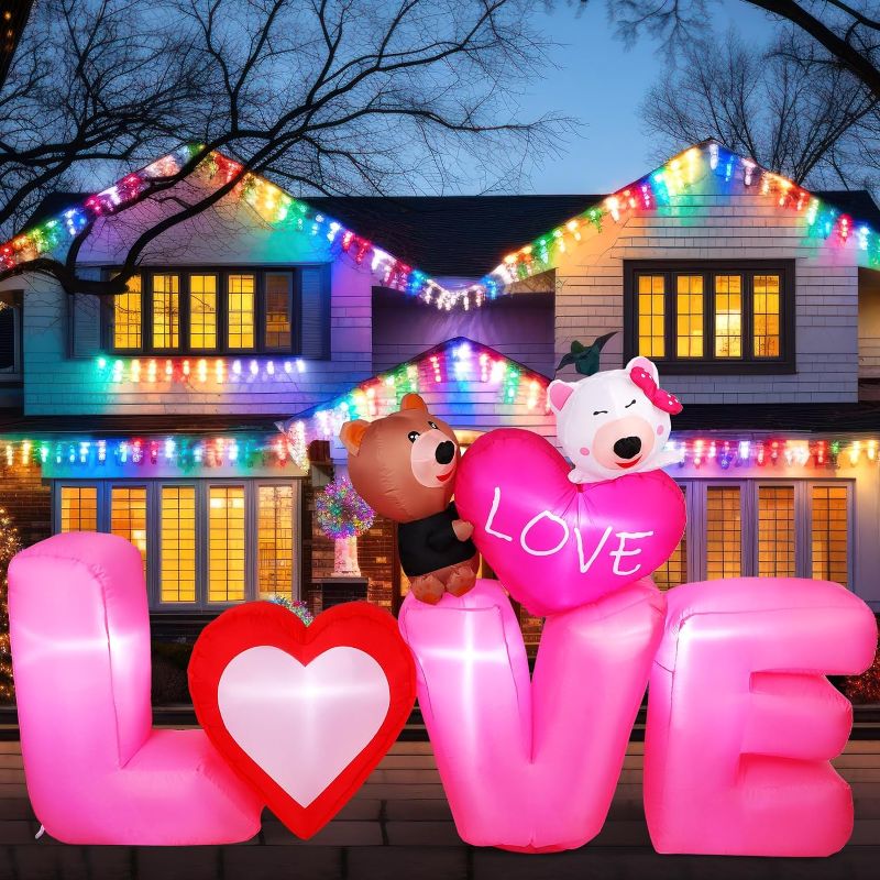 Photo 1 of 7 ft Long Valentine's Day Inflatable Love Letters with Build in LED Lights, Lighted Blow up Valentine Romantic Decor for Wedding Propose Outdoor Yard Party Supplies
