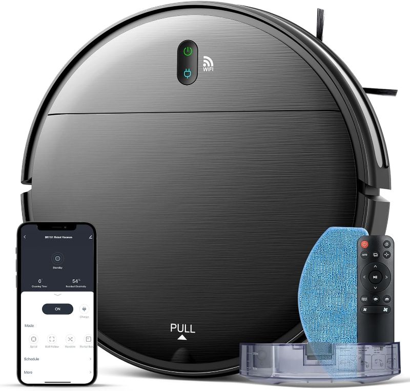 Photo 1 of Robot Vacuum and Mop Combo, 2 in 1 Mopping Robot Vacuum Cleaner with Schedule, Wi-Fi/App, 1400Pa Max Suction, Self-Charging Robotic Vacuum, Slim, Ideal for Hard Floor, Pet Hair, Low-Pile Carpet