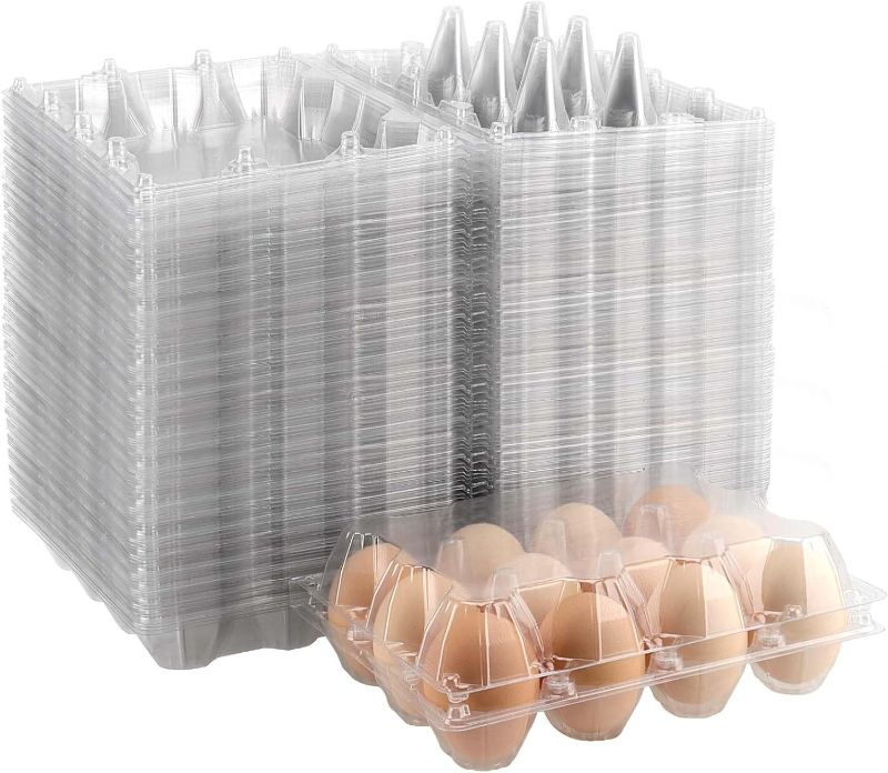 Photo 1 of 100 Pack Plastic Egg Cartons, Clear 12 Egg Cartons Dozen Plastic Egg Carton Bulk for Kitchen, Fridge, Market and Farms