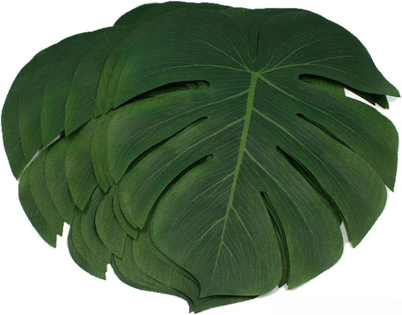 Photo 1 of 36Pcs Artificial Tropical Palm Leaves Large Size Bonus 2 Sheets/40pcs Dot Glues,Fake Faux Palm Leaves Hawaiian Party Jungle Beach Theme Decorations Table Leave Accessories Decors ?36 Large Leaves?