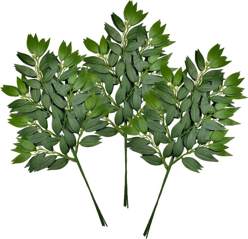 Photo 1 of 12Pcs Italian Ruscus Greenery Stems Artificial Silk Greenery Leaves Garland Vines Hanging Spray for DIY Wedding Arch Bouquet Filler Table Centerpieces Home Indoor Decor