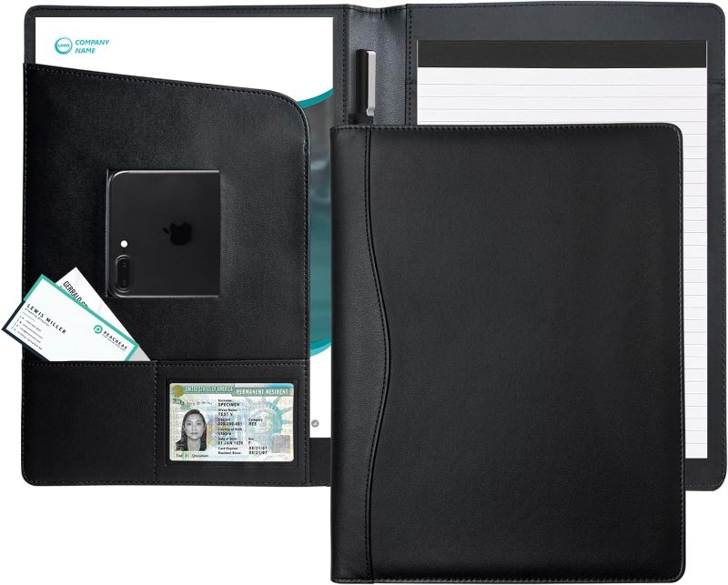 Photo 1 of Padfolio Portfolio Organizer Legal Pad Holder Padfolio Folder Leather Portfolio Storage Clipboard Notepad with Cover for Letter Size A4 Writing Pad for Business and School Office Conference(Black)