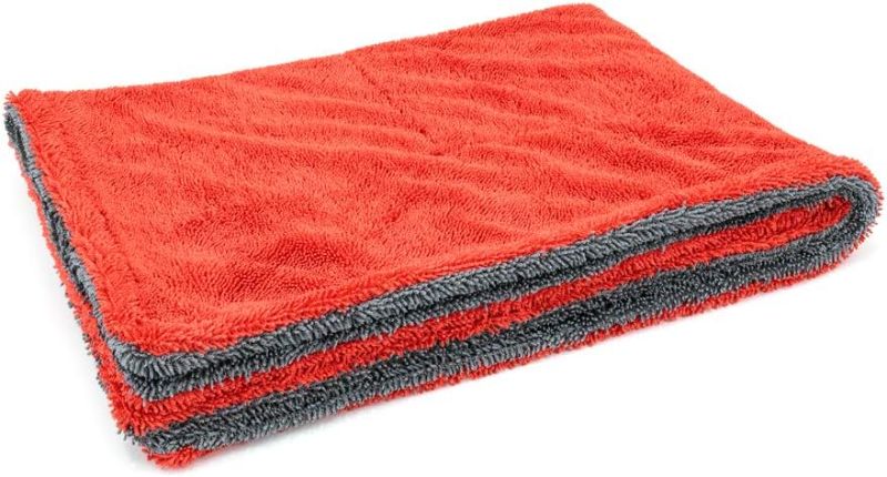 Photo 1 of [Dreadnought XL] Microfiber Car-Drying Towel, Superior Absorbency for Drying Cars, Trucks, and SUVs, Double-Twist Pile, One-Pass Vehicle-Drying Towel (20"x40", Red/Gray) 1-Pack