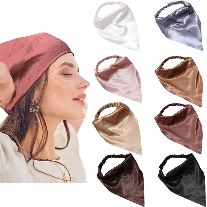 Photo 2 of ***Bundle pack*** Berwick Offray 7/8" Wide Rustic Saddle Polyester Ribbon, Mud Pie Brown, 3 Yards  ...  Elastic Hair Scarf Headbands Silk Hair Bandanas Scarf Solid Head Kerchief Headbands with Clips for Women (8 Colors Set)