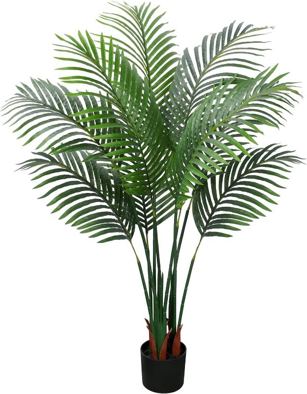 Photo 1 of Artificial Palm Tree, 4ft Tall Fake Floor Plant with Plastic Pot for Office and Home Decor, Decorative Artificial Plant for Indoors and Outdoors, All Year Round Decoration