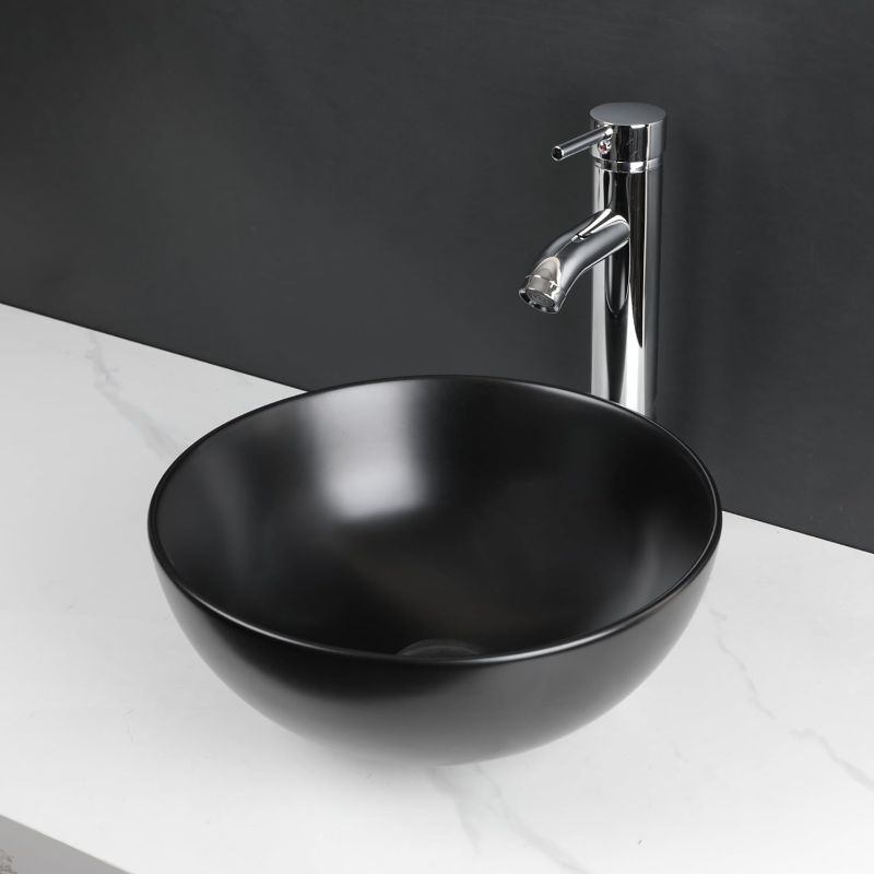 Photo 1 of Focitland Bathroom Vessel sink Bathroom Bowl Sink Ceramic Black Bathroom Sink Round and Pop Up Drain Combo Bathroom Vessel Vanity Sink Washing Art Basin