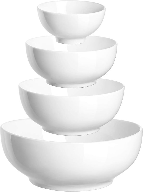 Photo 1 of DOWAN Serving Bowls, Mixing Bowl Set, 86/36/24/8.5 Ounces Mixing Bowls for Kitchen, White Serving Set, Serving Bowls Set of 4, Ceramic Bowl Sets for Eating Different Sizes https://a.co/d/1CTcfBd