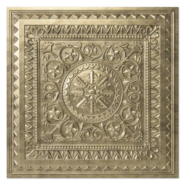 Photo 1 of Art3d Drop Ceiling Tiles, Glue up Ceiling Tiles, 2'x2' Plastic Sheet in Antique Gold (12-Pack, 48 Sq.ft) https://a.co/d/1aUv68B