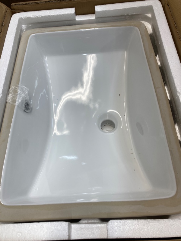 Photo 2 of Undermount Bathroom Sink Rectangle, Hugsleek Interior Bowl  inch White Porcelain Ceramic Vessel Sink Under Counter Exterior Rectangular Bath Sink Basin Lavatory Fireclay