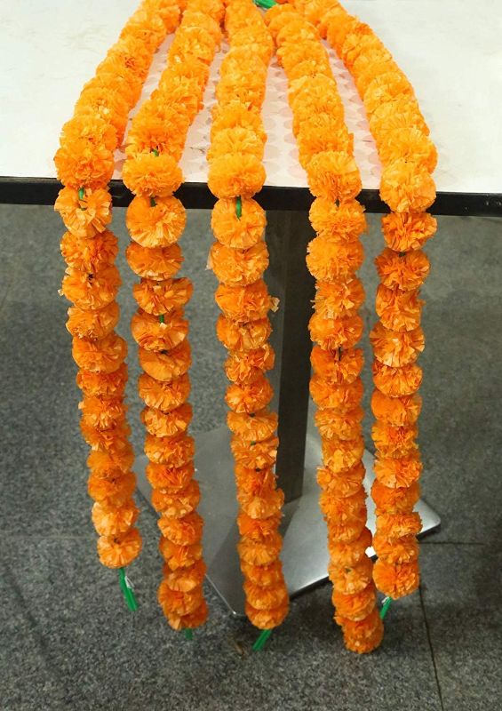 Photo 1 of  Artificial Marigold Flower Garlands- for use in Parties, Celebrations, Indian Weddings, Indian Themed Event, Decorations, House Warming, Photo Prop, Diwali, Ganesha Fest