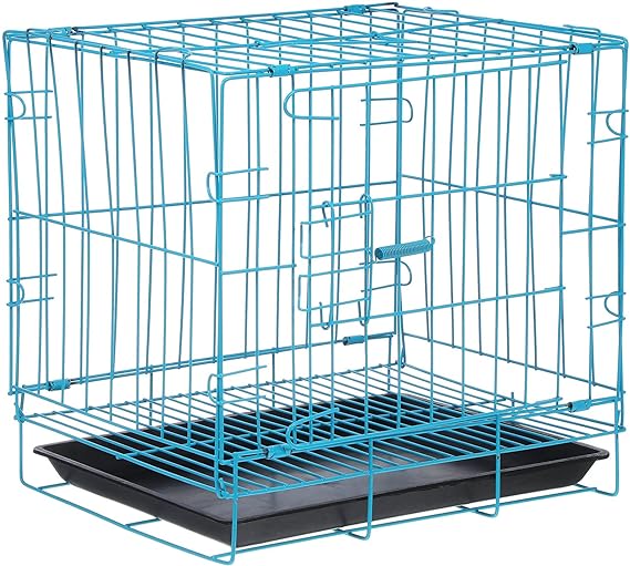 Photo 1 of POPETPOP Large Dog Crate Pet Folding Cage Collapsible Dog Cage Indoor Outdoor Dog Crate Small Metal Wire Dog Crate with Leak-Proof Pan Portable Pet Cage for Puppy Cat Rabbit Dog Kennel 13.8"L x 10.2"W x 13.4"H Blue