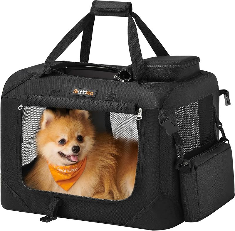Photo 1 of Feandrea Dog Crate, Collapsible Pet Carrier, S, Portable Soft Dog Crate, Oxford Fabric, Mesh, Metal Frame, with Handle, Storage Pockets, 20 x 14 x 14 Inches, Black UPDC50H 20.0"L x 14.0"W x 14.0"H Black