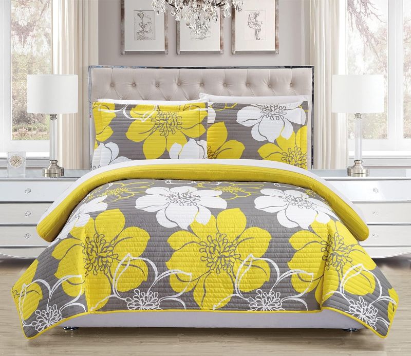 Photo 1 of Chic Home Woodside 2 Piece Quilt Set Abstract Large Scale Printed Floral - Decorative Pillow Sham Included, Twin Yellow https://a.co/d/iR7tLte