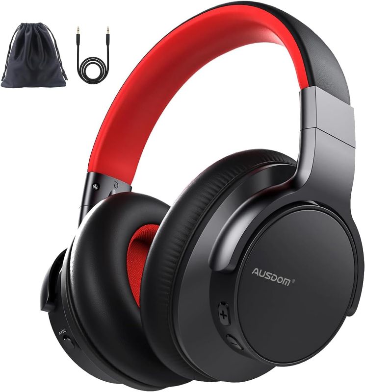 Photo 1 of AUSDOM Bluetooth Noise Cancelling Headphones: E7 Wireless Over Ear ANC Headphones, 50H Playtime, Hi-Fi Stereo Audio, Deep Bass, Memory Foam Ear Cups for Home Office Travel, Black Red https://a.co/d/3apJX6o