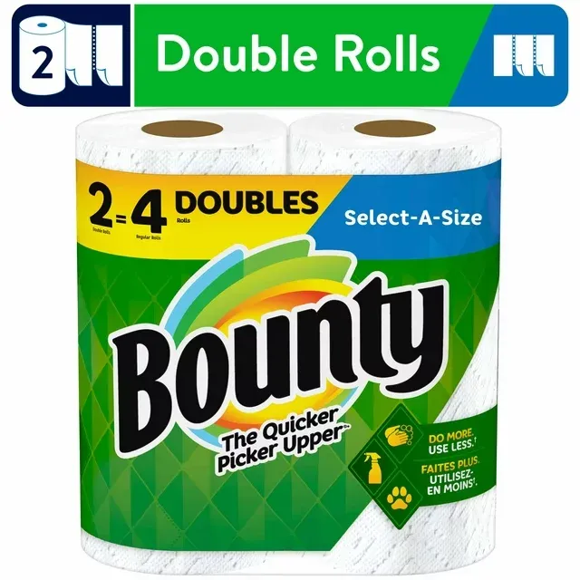 Photo 1 of Bounty Select-A-Size Paper Towels, Double Rolls, White, 98 Sheets Per Roll, 4 count, packs of 2