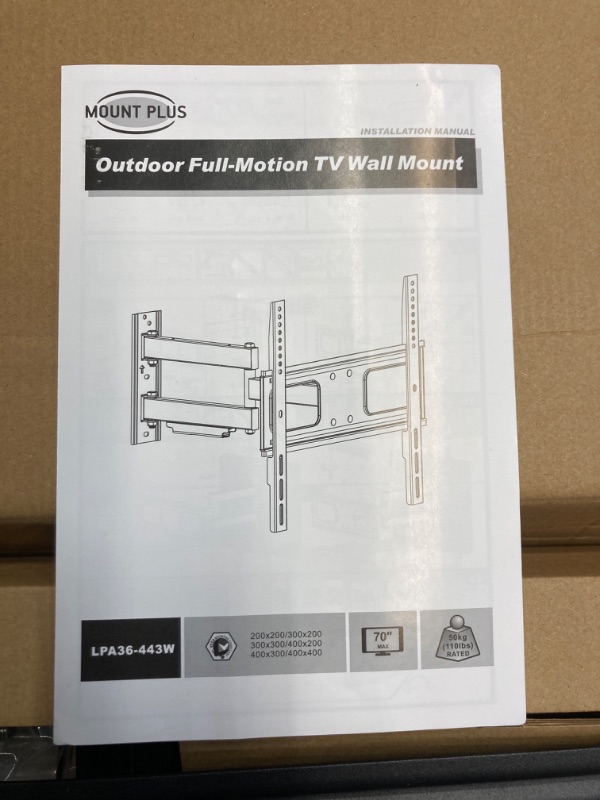 Photo 1 of Mount Plus MP-LPA36-443W Outdoor Full Motion Swivel Weatherproof Tilt TV Wall Mount for Most 32”~70” TVs Perfect Solution for Outdoor TV (Max VESA 400x400) 32" - 70" Full Motion