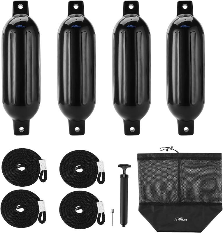 Photo 1 of Affordura Boat Fender 4 Pack Boat Bumpers Fenders with 4 Ropes, Boat Bumpers for Pontoon Boat Fenders Inflatable https://a.co/d/2vQj63F