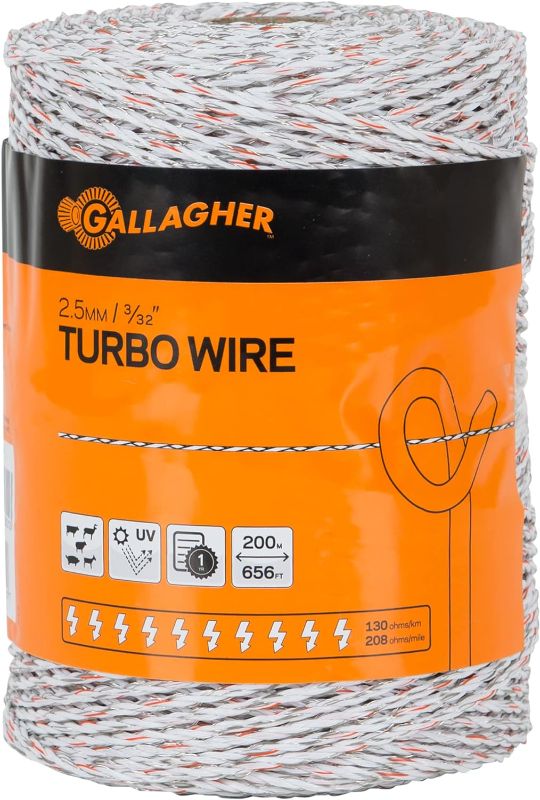 Photo 1 of Gallagher Electric Fence Turbo Wire | 9 Mixed Metal Strands for 40x More Conductivity and Extreme Power | Ideal for Long Portable Fences | UV, Rust Resistant | 3/32" Diameter Turbowire | 656 Foot https://a.co/d/165Nm40