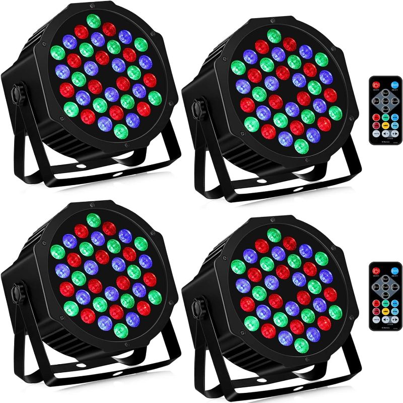 Photo 1 of 36LEDs Stage Par Lights 4 Pack - RGB LED Par Lights Sound Activated Auto Play by Remote & DMX Control Uplights for Wedding Birthday Church Music Light Show DJ Dance Party Events Stage Lighting