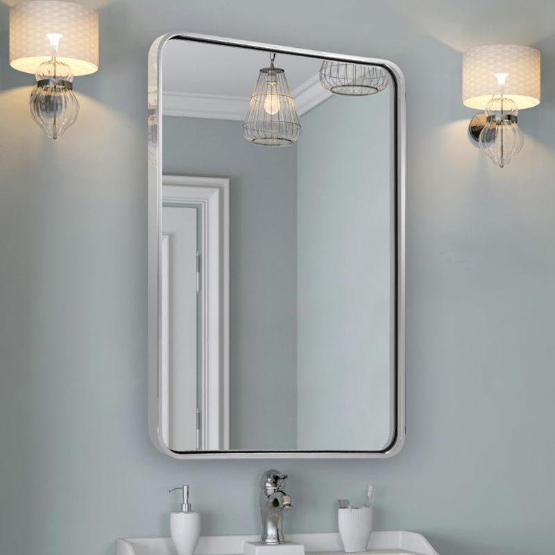 Photo 1 of ANDY STAR Chrome Bathroom Mirror, 22x30’’ Rounded Rectangle Mirror, Polished Nickel Mirror for Vanity, SUS304-Anti-Rust, Wall-Mounted Mirrors Vertical/Horizontal 1’’ Deep
