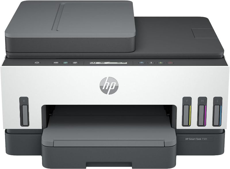 Photo 1 of HP Smart -Tank 7301 Wireless All-in-One Cartridge-free Ink Printer, up to 2 years of ink included, mobile print, scan, copy, automatic document feeder (28B70A), Gray https://a.co/d/bgG07bm