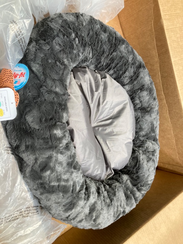 Photo 3 of Best Friends by Sheri The Original Calming Donut Cat and Dog Bed in Lux Fur Charcoal Mink, Small 23x23 Lux Mink Small 23" x 23" Bed Only