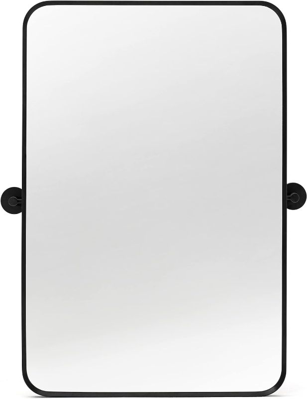 Photo 1 of 24" x 36'' Pivot Rectangle Bathroom Mirror Tilting Beveled Black Metal Framed Vanity Mirrors for Wall (24" x 36", Matte Black)