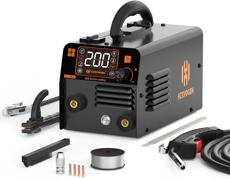 Photo 1 of HZXVOGEN 110V MIG Welder 200A Flux Core Welder 3 in 1 Gasless MIG Welder/Lift TIG/Stick Welding Machine Portable IGBT Inverter Large LED Display Automatic Wire Feeding Welder Machine