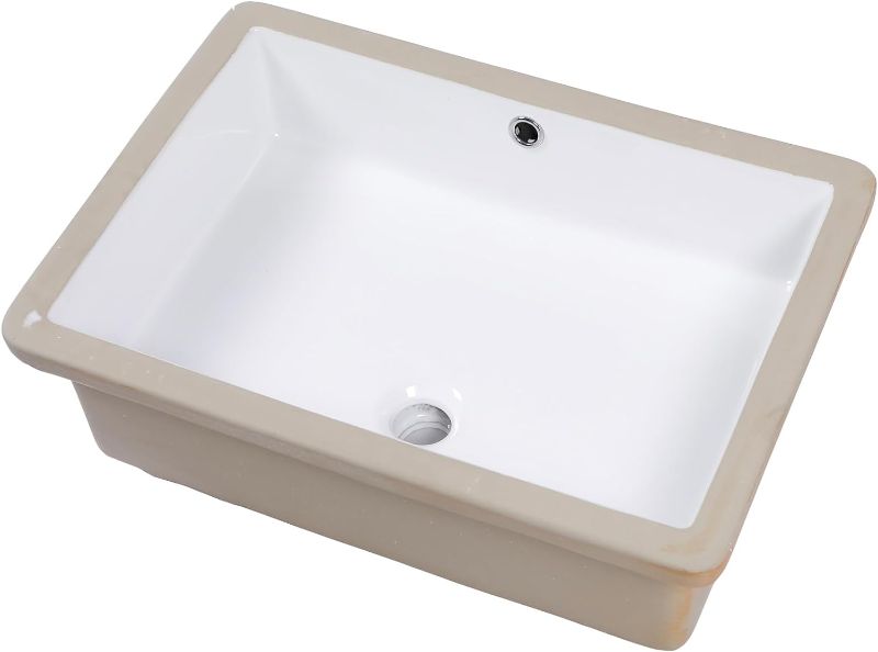 Photo 1 of Bathroom Sink Undermount - Mocoloo 22"x16" White Rectangle Porcelain Sink with Vertical Sides and Overflow Drain, Under Counter Mount Ceramic Lavatory Vanity Sink For Bathroom Hand Basin.