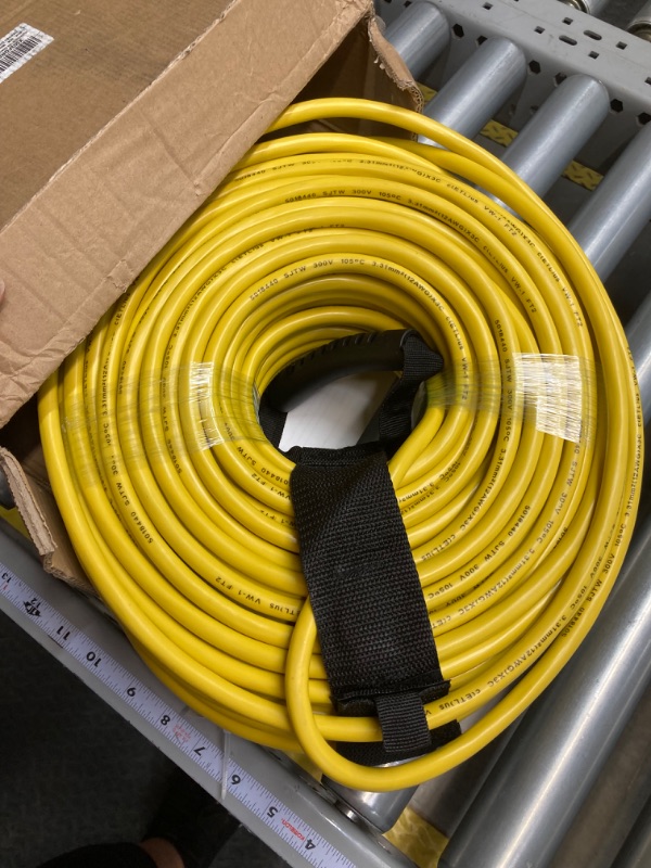 Photo 3 of 200 ft 12/3 Gauge Outdoor Extension Cord Waterproof Heavy Duty with Lighted end, Flexible Cold-Resistant 3 Prong Electric Cord Outside, 15Amp 1875W 12AWG SJTW, Yellow, ETL HUANCHAIN 200FT 12/3 Extension Cord Yellow