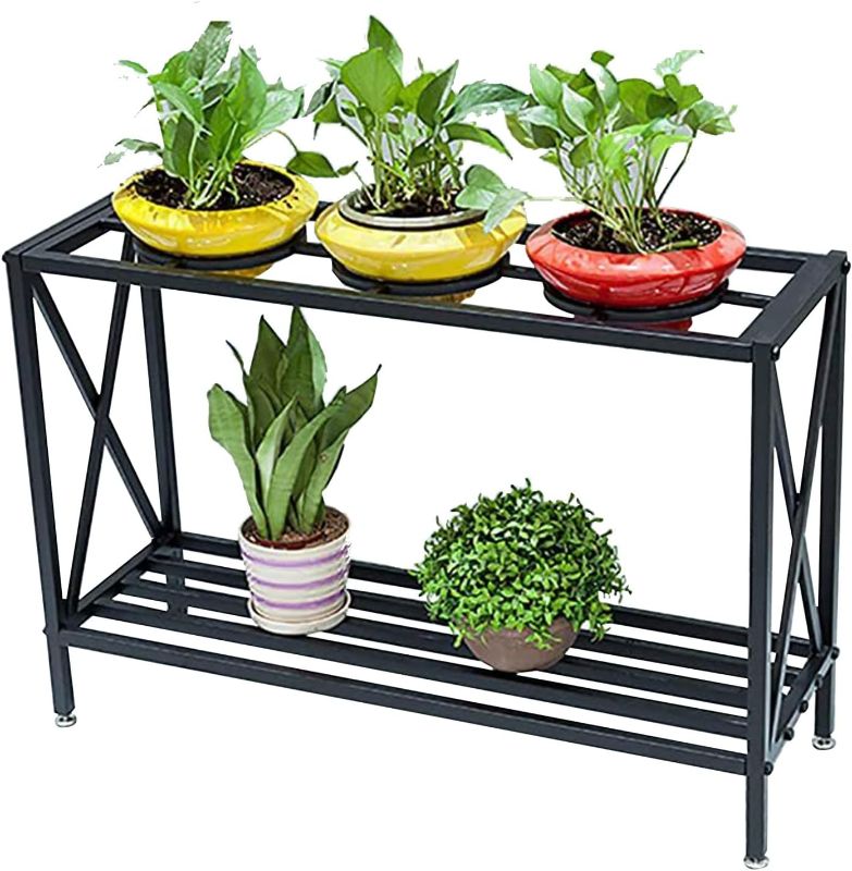 Photo 1 of 2 Tier Iron Plant Stand Shelf, Flower Pot Holder Display Rack for Multiple Plant, Flower Display Storage Decoration Sheleves for Outdoor, Indoor, Balcony?35.4 * 11.8 * 23.6in?Black