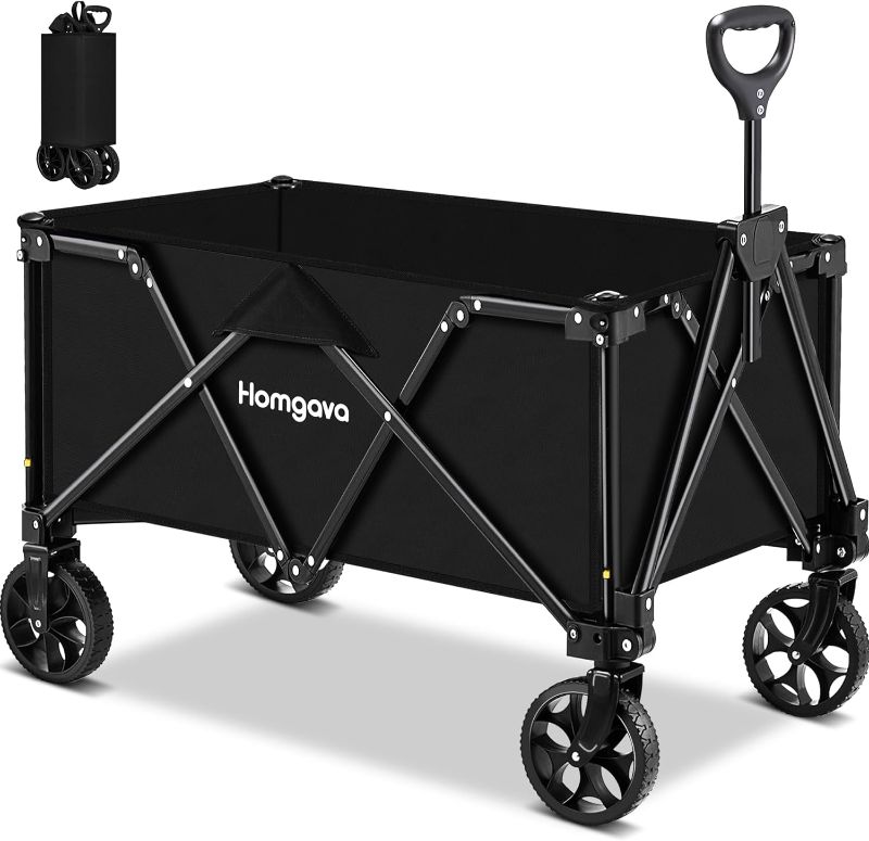 Photo 1 of 190L Collapsible Folding Wagon Cart, 345LBS Large Capacity Camping Wagon, All Terrain Foldable Wagon, Heavy Duty Utility Wagon Cart for Grocery Outdoor Beach Gardening Shopping Fishing Black
