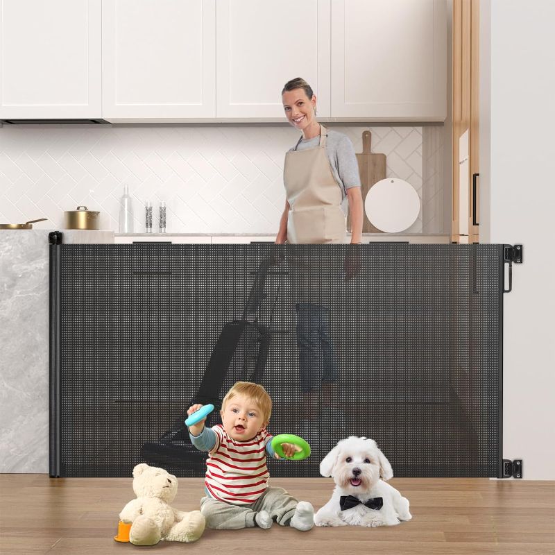 Photo 1 of HAMOPY Retractable Baby Gate, 33" Tall, Extends up to 72" Baby Gates Extra Wide, Mesh Gates for Kids or Pets with Alarm, Durable Child Safety Gate for Doorways, Hallways, Stairs, Indoor/Outdoor(Black)
