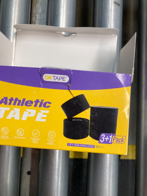 Photo 2 of OK TAPE Athletic Sports Tape?4 Packs) - 45ft Per Roll Very Strong Tape for Athlete & Sport Trainers & First Aid Injury Wrap, Perfect for Fingers Ankles Wrist on Bat, Hockey Stick - Black
