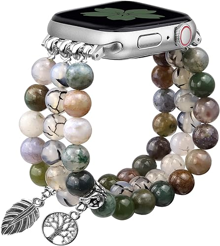 Photo 1 of Natural Stone Bracelet Beaded-Bands Compatibe with Apple Watch Series 9 8 7 6 5 4 3 2 1, Feminine Cute Handmade Elastic Stretch Beaded Strap For iWatch Bands 38mm 40mm 41mm 42mm 44mm 45mm 49mm Women
