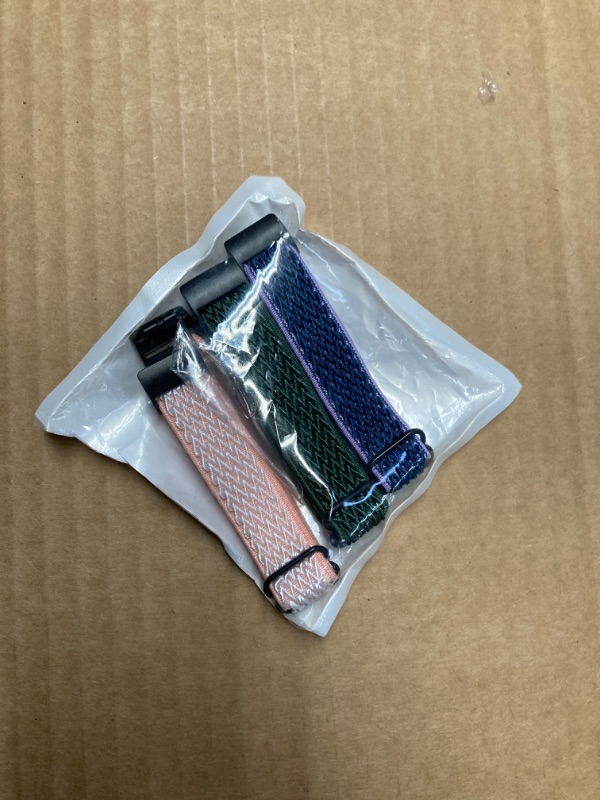 Photo 1 of 3 Pack Adjustable Fitbit Inspire 2 Bands, Compatible with Fitbit Inspire 2 / Inspire HR/Inspire, Soft Loop Nylon Fabric Breathable Stretchy Replacement Straps for Women/Men Army Green+Purple Blue+Pink Ripple