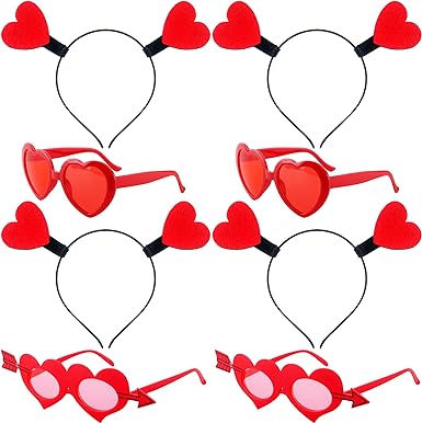 Photo 1 of *2 packs* 8 Pcs Valentines Day Red Love Heart Arrow Cupid Headband and Love Heart Arrow Sunglass for Wedding Costume Accessory