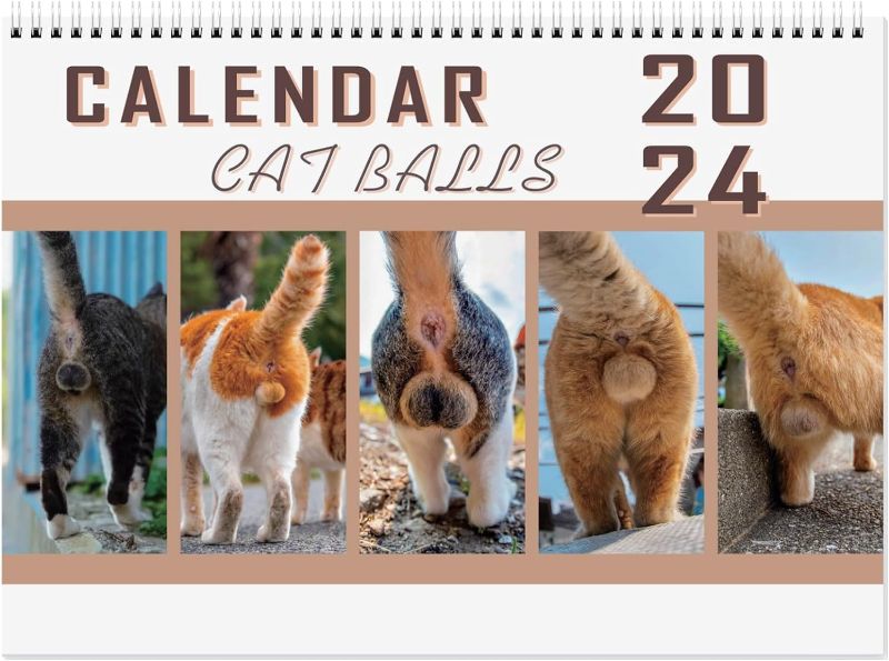 Photo 1 of *2 packs* Cat Balls Calendar 2024, New Funny Cat Butt Wall Calendar 2024, Funny Cat Butthole Calendar 12 Month Cat Balls Calendar, Funny Calendar Gag Gifts for Family, Friends