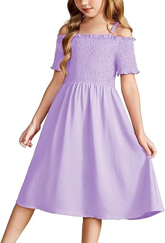 Photo 1 of Arshiner Girls Dresses Short Sleeve Ruffle Chiffon Swing Smock Dress with Square Neck https://a.co/d/00MqR5O