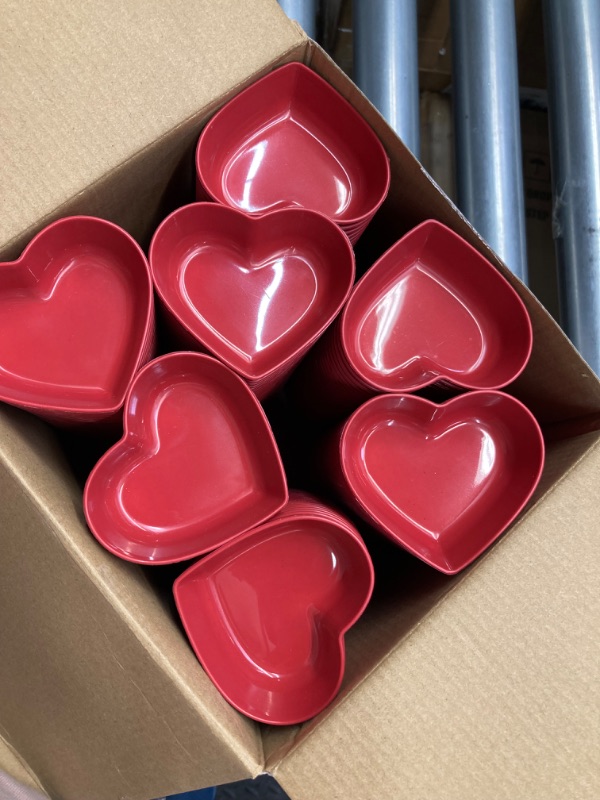 Photo 2 of 200 Pcs Valentine's Day Heart Shaped Sauce Dishes Small Plastic Dipping Sauces Bowls Heart Shaped Bowl Heart Trays for Food Mini Serving Bowls for Dessert Snack Dishes Appetizer Candy, 2.8 Inch