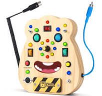 Photo 1 of Busy Board for Toddlers with LED Light Montessori Toy Light Switch Toy for Toddlers Wooden Activity Board Travel & Sensory Toy