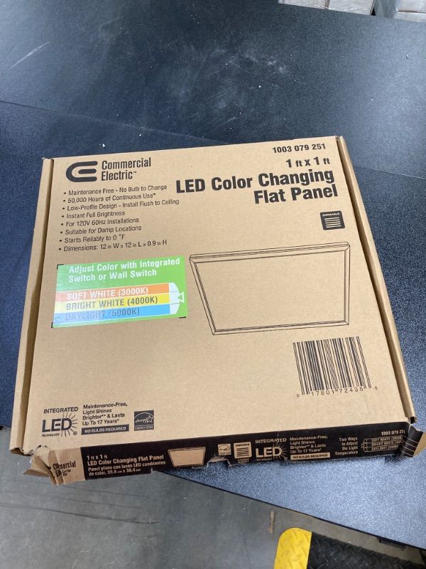 Photo 1 of 1 ft. x 1 ft. 10-Watt Dimmable White Integrated LED Edge-Lit Flat Panel Flush Mount Light with Color Changing CCT