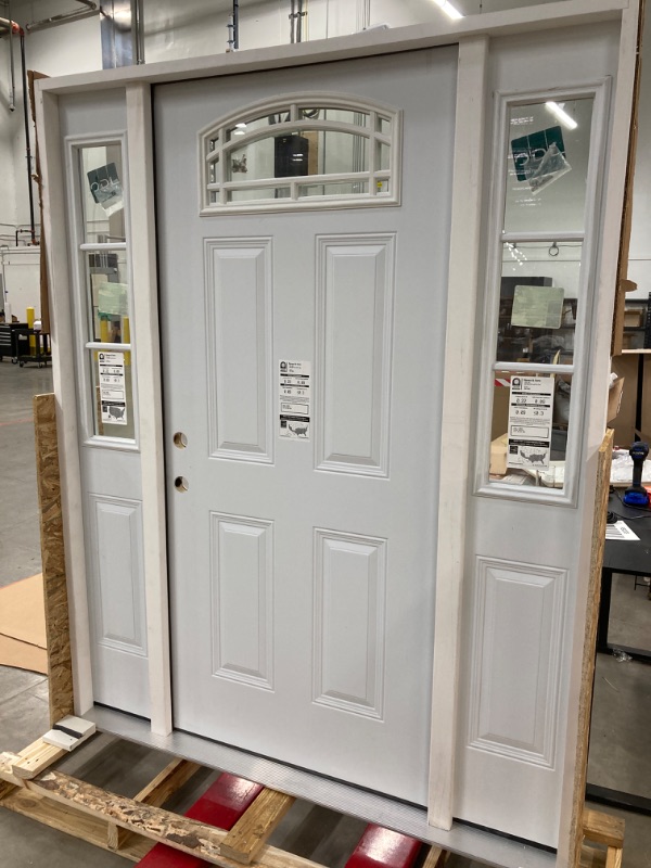 Photo 2 of 64 in. x 80 in. Element Series Camber Top White Primed RH 12 in. 3-Lite Sidelites Steel Prehung Front Door w/
