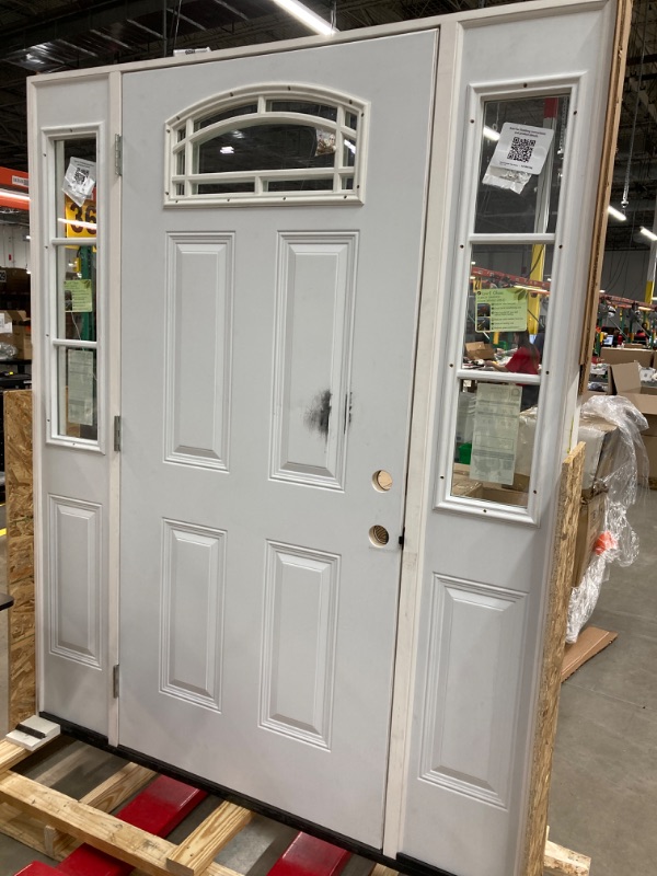 Photo 3 of 64 in. x 80 in. Element Series Camber Top White Primed RH 12 in. 3-Lite Sidelites Steel Prehung Front Door w/
