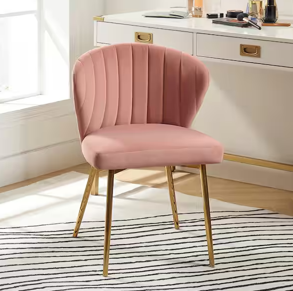 Photo 1 of Luna Pink Velvet 20 in.W x 19.5 in.D x 29 in.H Tufted Wingback Side Chair with Metal Legs
