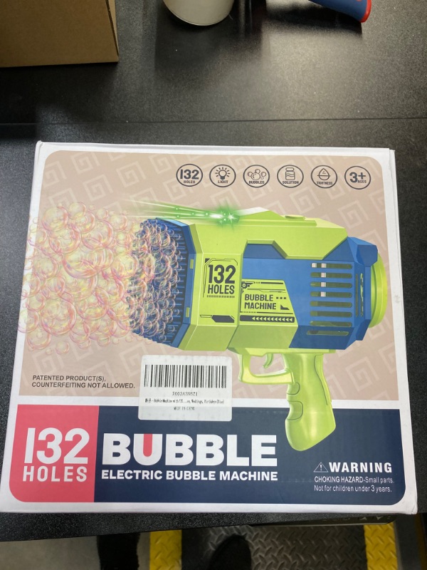 Photo 3 of Bubble Machine, 132/73 Holes Bazooka Bubble Maker with Light, Rocket Bubble Kids Toys for Boys Girls, Wedding Party Gifts - Green