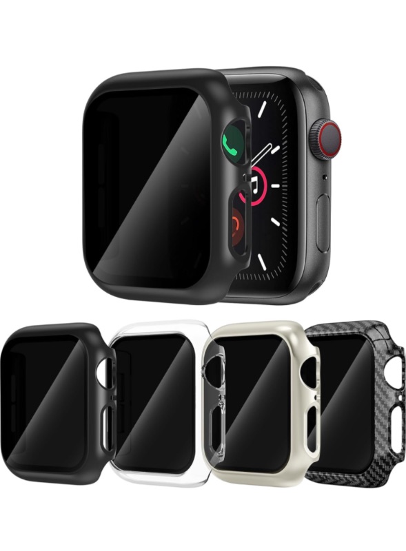 Photo 1 of 4 Pack for Apple Watch Privacy Screen Protector Case 45mm Series 8 Series 7 Anti-Peeping PC Hard Bumper Ultra-Thin Tempered Glass for iWatch S8/S7 44mm Accessories