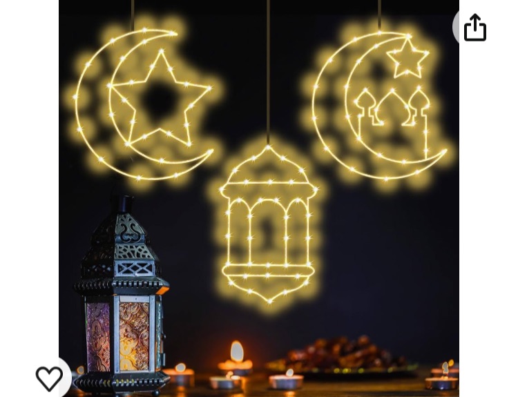 Photo 1 of Ramadan Mubarak Decorations Lights 3 Pack, Moon Star Pendant Muslim Islamic Window Lights Up Ramadan Decor Indoor 8 Light Modes Remote with Timer, Eid Mubarak Ramadan Window Light for Door Yard Party