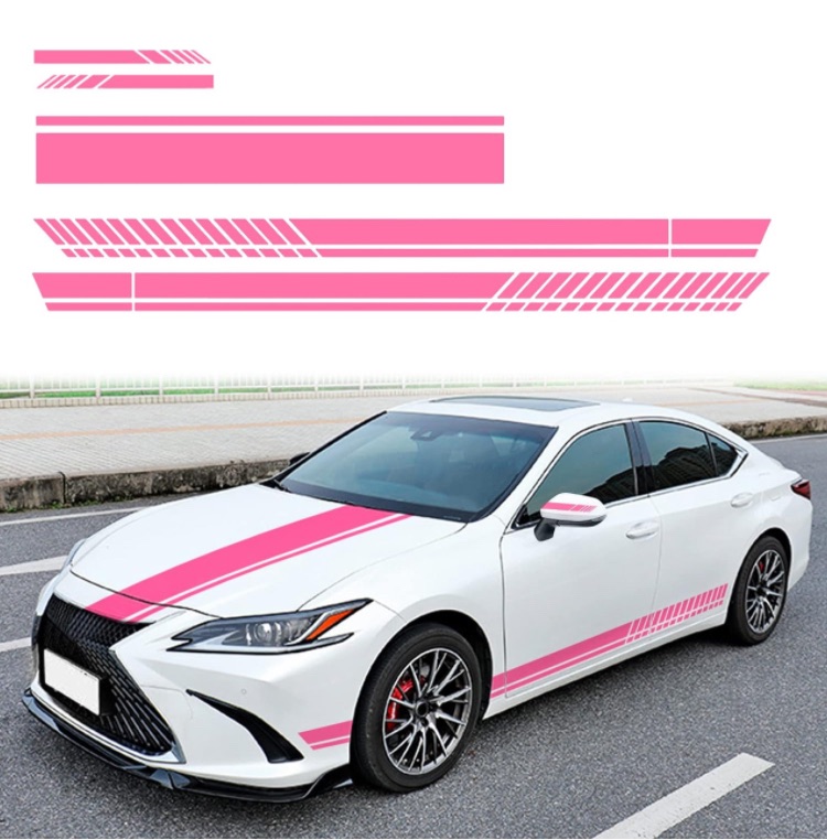 Photo 1 of 5PCS Car Hood Car Body Rearview Mirror Modified Sport Style Stripe Sticker Graphic Vinyl Racing Stripe Decal Decoration Accessories Sticker for Cars Pink